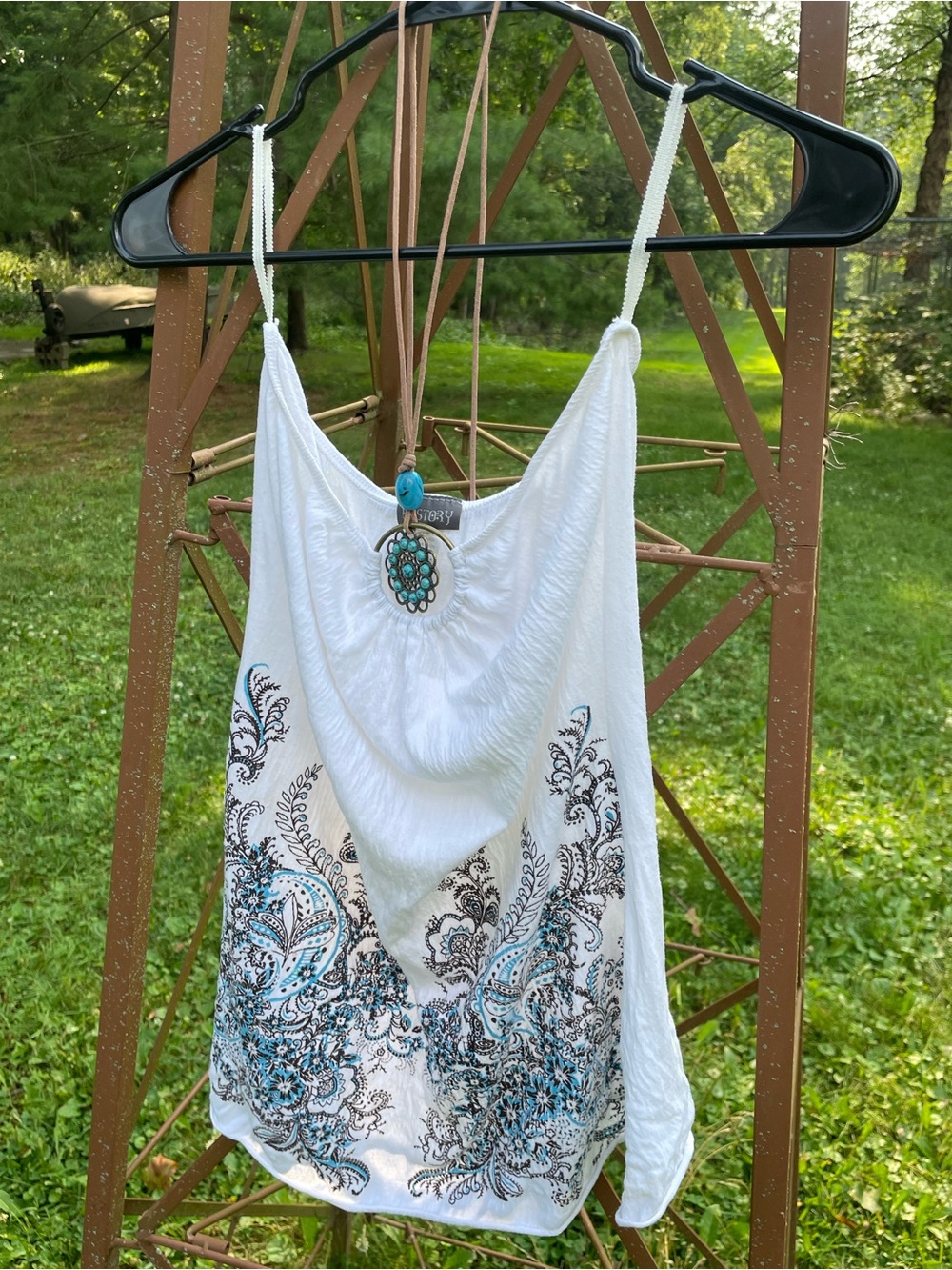 Vintage Y2K Halter Top Paisley-Print with Turquoise Accents